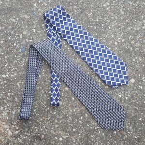 2 Fratello Hand Made Neck Ties Blue Gold Pattern